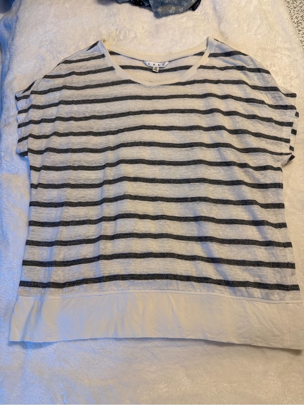 CAbi Striped Crewneck Top - White & Gray